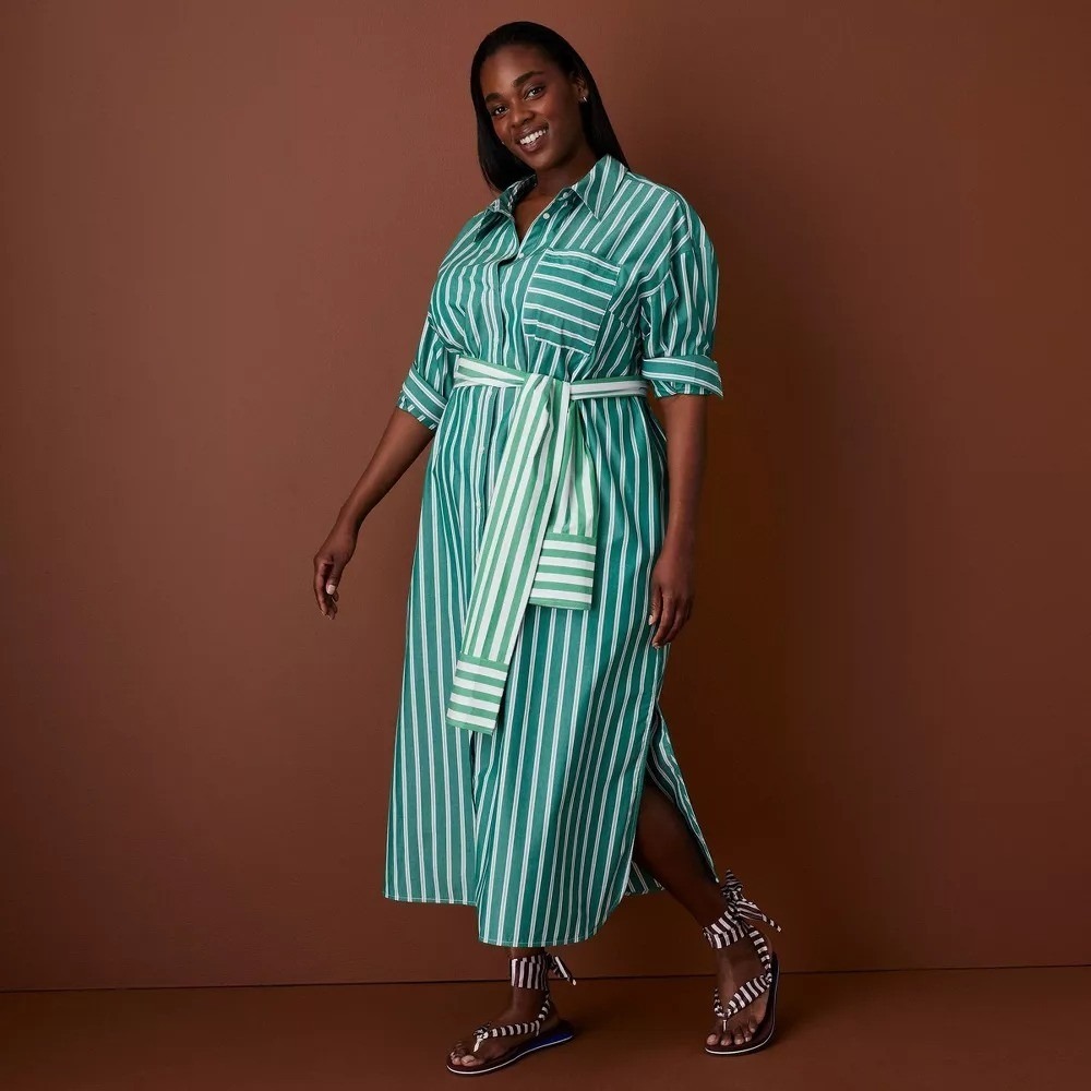 Rosie Assoulin x Target M Medium Tie-Waist Striped Poplin Maxi Shirt Dress LS - Picture 10 of 11